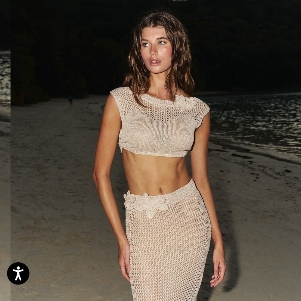 Bananhot Yoko Knit Crop Top Sand Beige XS NWT